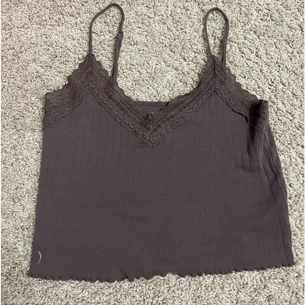 American Eagle women’s lace trim brown crop tank top size large
